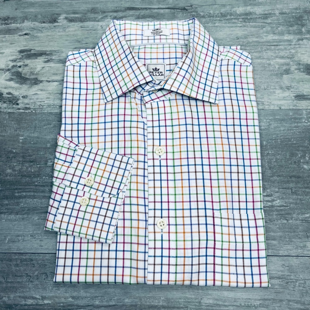 Peter Millar Multi-Colored Check Plaid Shirt M - image 1